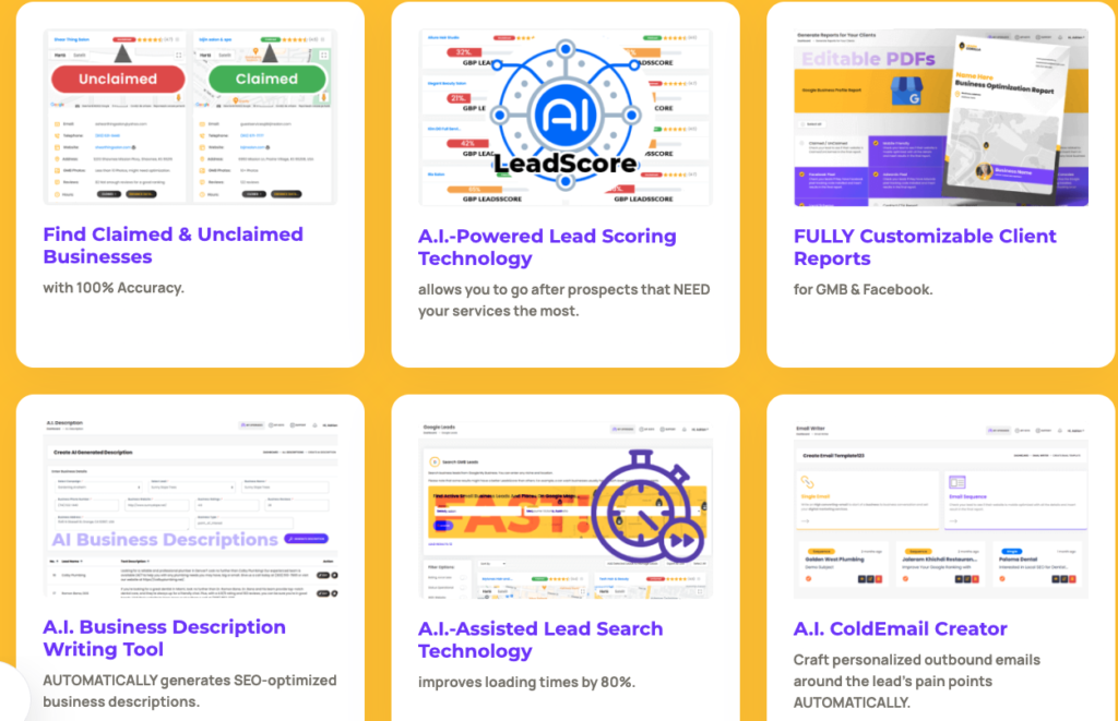 leadsgorilla.io sales features list from their website